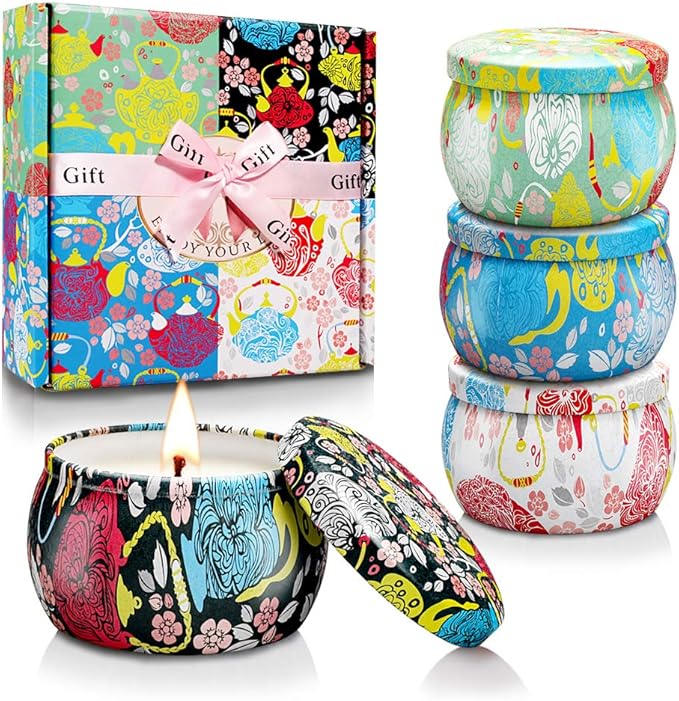 Scented Candles Gift Set, Aromatherapy Candles for Home Scented, 4.4 Oz Pack of 4 Tin Long Lasting Soy Candle, Birthday Gi...