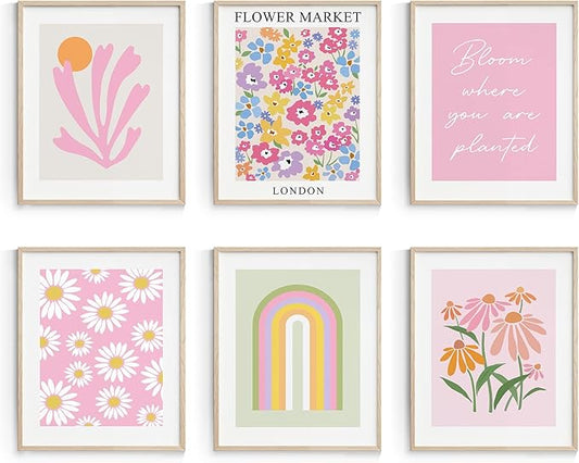 Habseligkeit Pink Danish Pastel Wall Decor for Girls Dorm, Boho Matisse Wall Art Prints, Flower Market Posters for Room De...