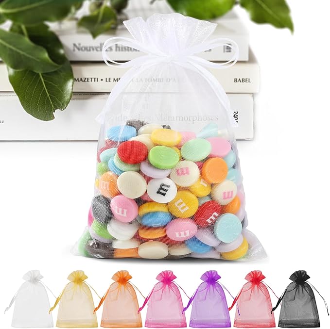 ANZNKU 50 Pack Organza Bags 4 x 6 inch Small Bags, Favor Bag, Sheer Mesh Bag, White Gift Pouches with Drawstring, Organza ...