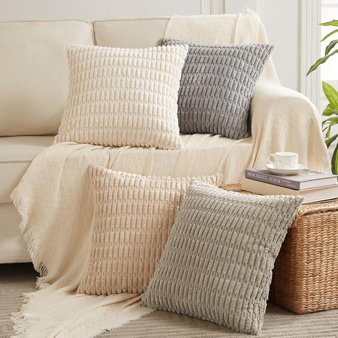 Fancy Homi 4 Packs Neutral Decorative Throw Pillow Covers 18x18 Inch for Living Room Couch Bed Sofa, Rustic Farmhouse Boho...