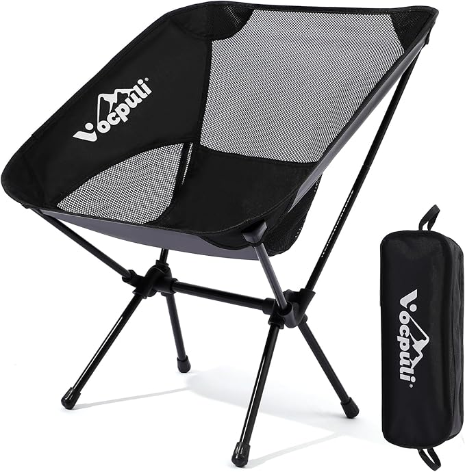 Vocpuli Camping Chair, Lightweight Folding Backpacking Hiking Chair, Compact Portable 330 lbs Capacity，Gifts for Men (Blac...
