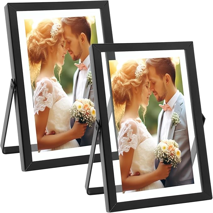 Golden State Art, 2 Pack, 4x6 Inch Metal Picture Frames, Floating Display for 3x5, 2x3 Photos, with Real Glass and Pull-Ou...