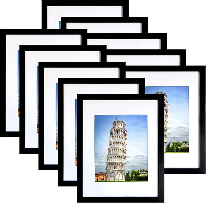 SESEAT 8x10 Picture Frame Set of 10, Display Pictures 5x7 with Mat or 8x10 Prints without Mat, Wall Mounting or Tabletop,B...