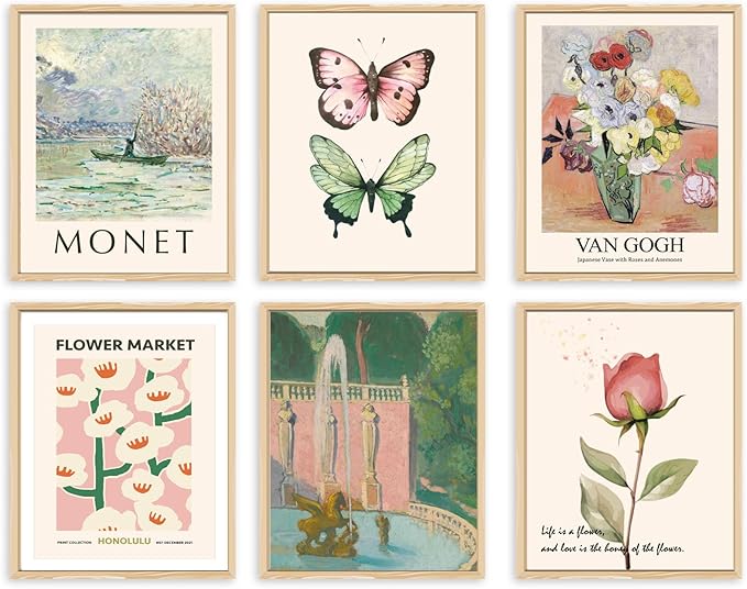 QIAOMICS Wall Art Prints Aesthetic,Flower Market Wall Art Prints for Bedroom,Monet&Van Gogh Poster,Colorful Abstract Girls...