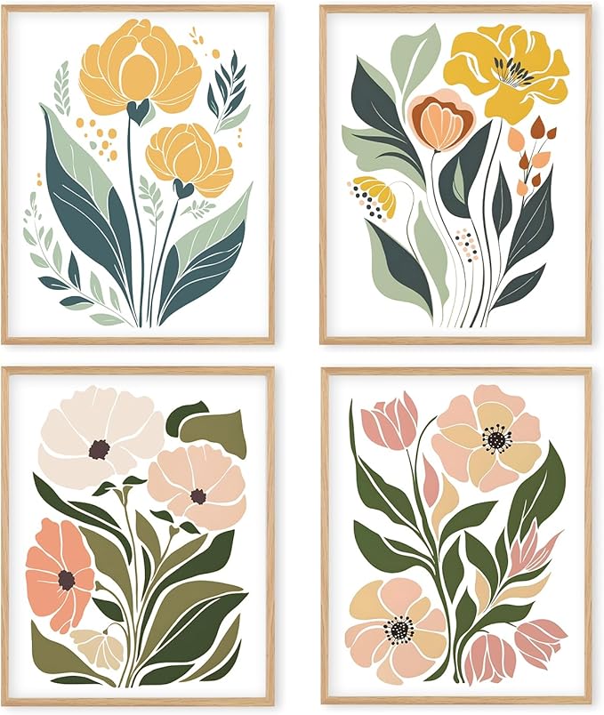 Boat Wades Boho Floral Unframed Wall Art Prints,Abstract Floral Posters & Prints For Living Room Bedroom Home Dorm Decor,M...