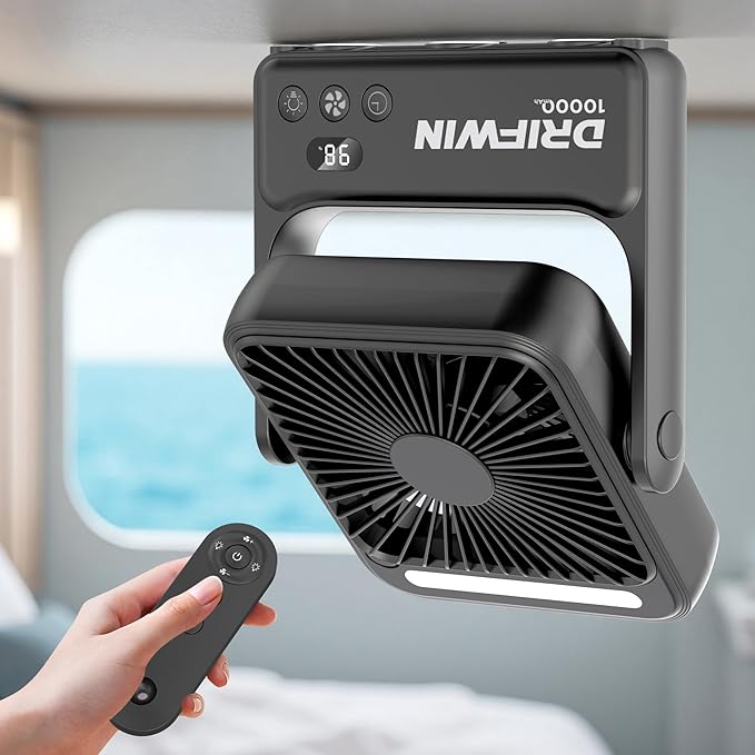 Magnetic Cruise Approved Fan with Night Light, 10000mAh Ultra-Slim Travel Fan, 4-Speed, Hook Design, Portable Fan for Crui...