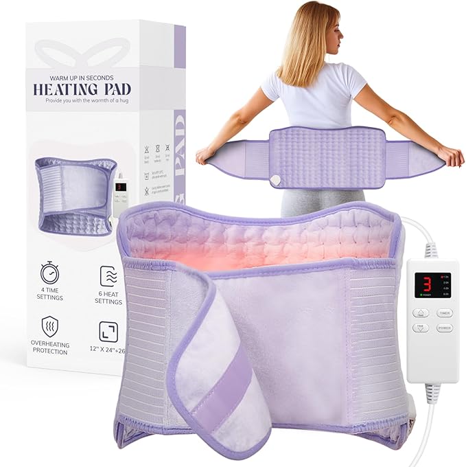 Heating Pad for Period Cramps, Upgraded Wrap Heating Pad for Back Pain Relief, Large 12''x 24''Heat Pad +26" Belt Adjustab...
