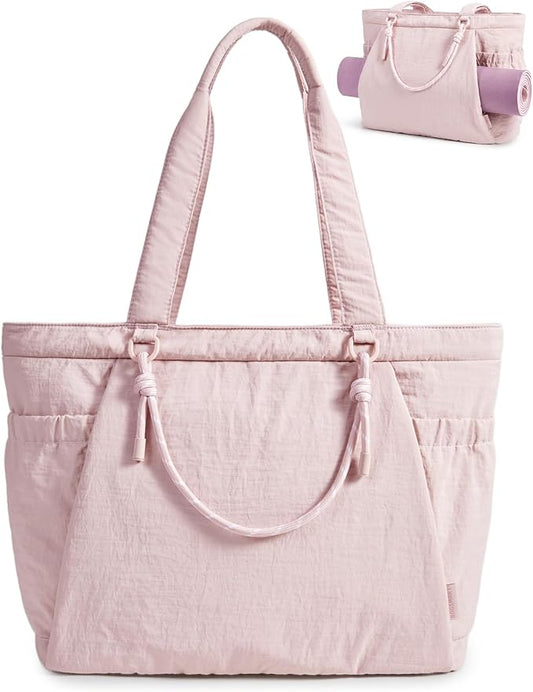 BAGSMART Yoga Tote Bag for Women with Knotted Handle, Lightweight Pilates Bag with Yoga Mat Holder, Gym Bag for Work Trave...