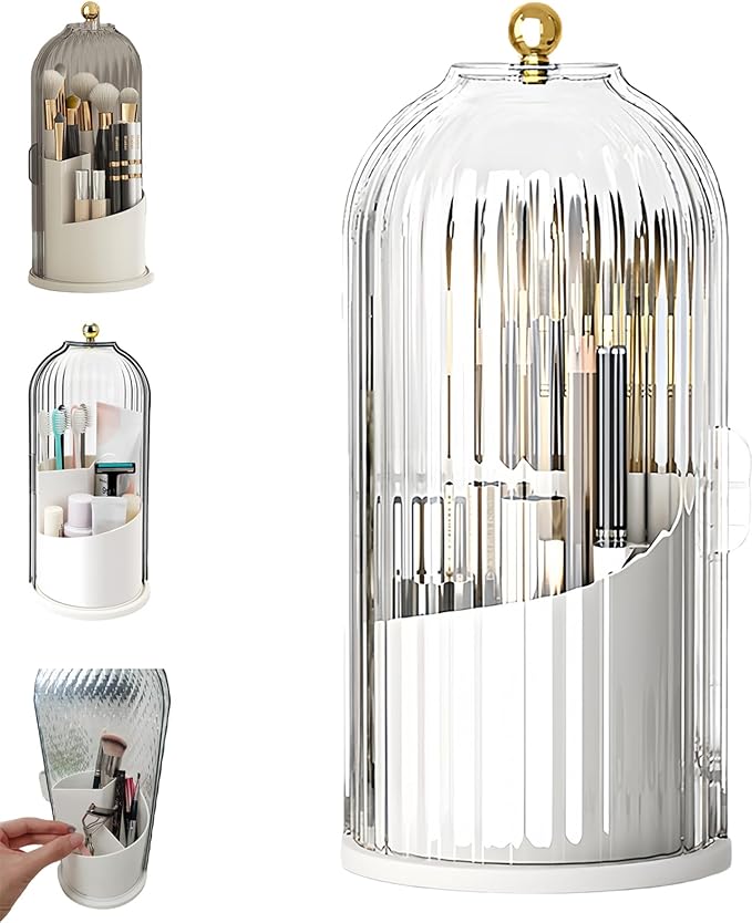Concealed Toothbrush Holder, Rotating Bathroom Organizer Countertop, Toothbrush Holders with Cover, Bathroom Counter Organ...