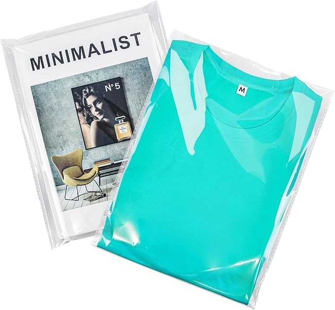 PigPotParty Cellophane Bags 9"x12", Clear Plastic T Shirt Bags with Adhesive, 100 Pcs Self Sealing Cello Bags for Tshirt P...