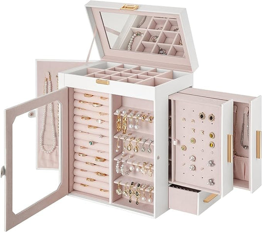 HOOBRO Jewelry Box with Mirror, Travel Jewelry Organizer with Glass Window, Jewelry Storage Case, Vertical Storage, Gift f...