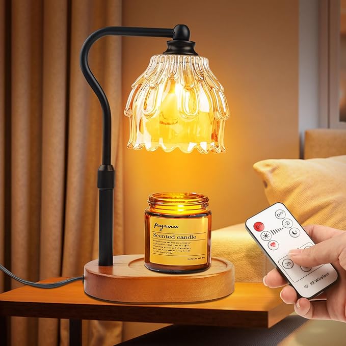 Candle Warmer Lamp with Timer and Wireless Remote Control, Dimmable Candle Warmer for Jar Candles, Height Adjustable Wax M...