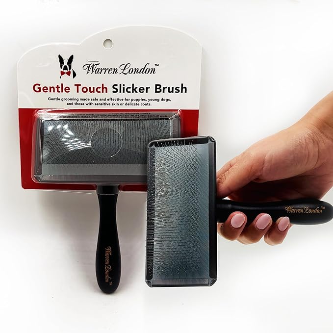 Warren London Gentle Touch Slicker Brush for Puppies & Small Dogs – 4" x 2" Soft Pin Grooming Brush – Tangle Remover for S...