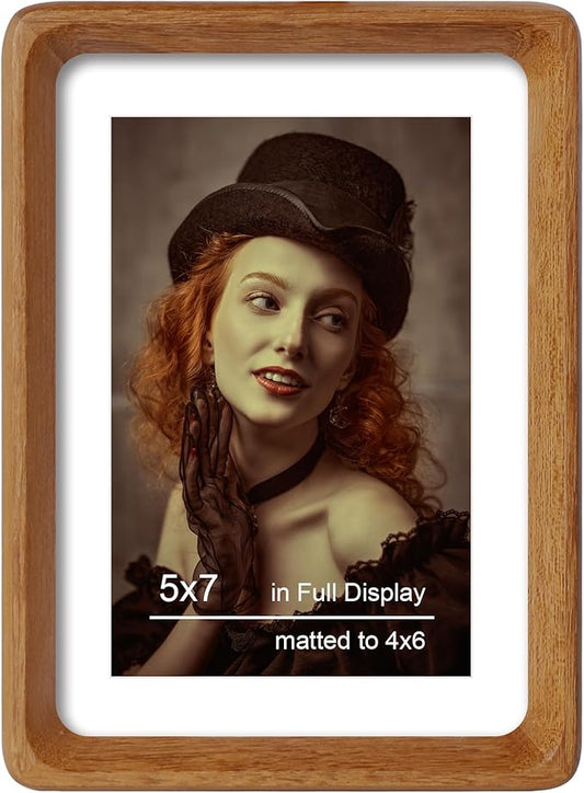 THKRLOF 5x7 Picture Frame Natural Teak Wood with Mat for 4x6, Original Natural Solid Wood 5 by 7 Photo Frames with Tempere...