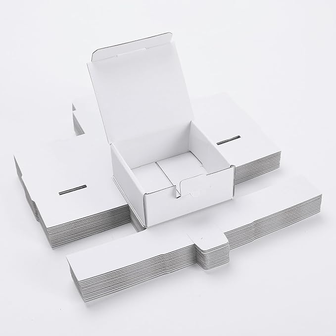 LineKap Small Shipping Boxes 3.5x3.3x1.6 Inches, 10-Pack White Corrugated Cardboard Gift Boxes for Mailing, Packaging & St...