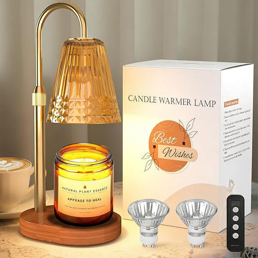 Candle Warmer Lamp with Timer Dimmable, Height Ajustable Candle Lamp Warmer for Jar Candles, Gold Electric Lamp Candle War...
