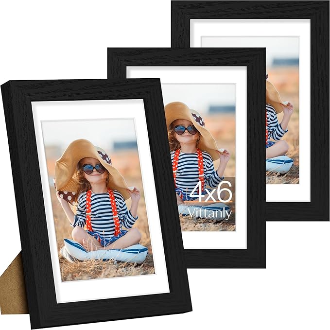 Vittanly 4x6 Picture Frame Set of 3, Display Pictures 3.5x5 with Mat or 4x6 without Mat for Wall Mounting or Tabletop, Pic...