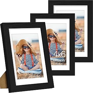 Vittanly 4x6 Picture Frame Set of 3, Display Pictures 3.5x5 with Mat or 4x6 without Mat for Wall Mounting or Tabletop, Pic...