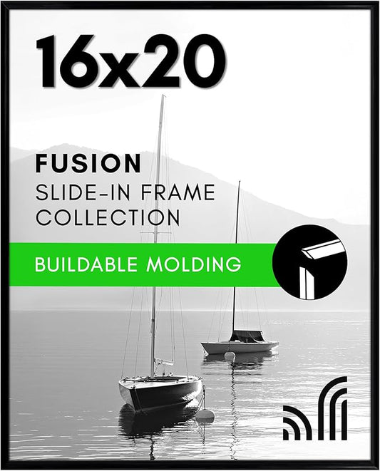 Americanflat 16x20 Picture Frame with Polished Front Cover - Slide-In Photo Frame with Buildable Molding - Fusion Collecti...