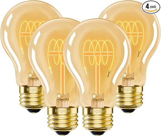 BLINGCOLOR A19 Vintage LED Edison Light Bulbs 40 Watt, 4-Pack Dimmable A19 4W 2200K Amber Warm Light Bulbs, E26 Base, 4W E...
