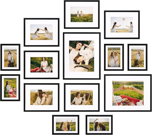 Giftgarden 14 Pack Black Picture Frames with Mat for Various Sizes Photos, Assorted Matted Frame Set Including Two 11x14, ...