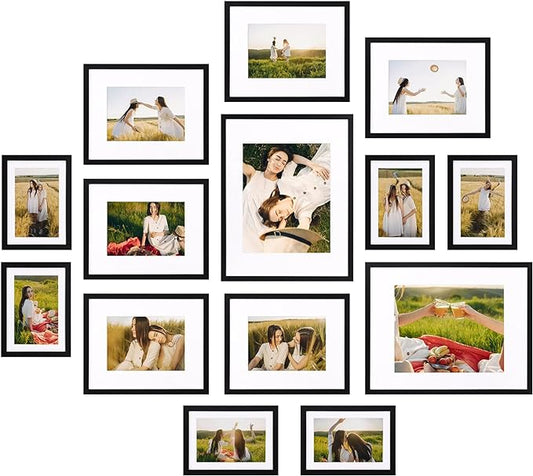 Giftgarden 14 Pack Black Picture Frames Set, 2pcs 11x14 Matted for 8x10, 6pcs 8x10 Matted for 5x7, 6pcs 5x7 Matted for 4x...
