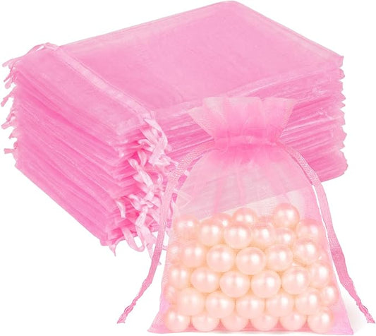 Crweety 50 Pcs Pink Organza Bags 3x4 In, Small Gift Bags Bulk for Jewelry Candy Soap Makeup Sachet, Cute Mini Mesh Gift Ba...