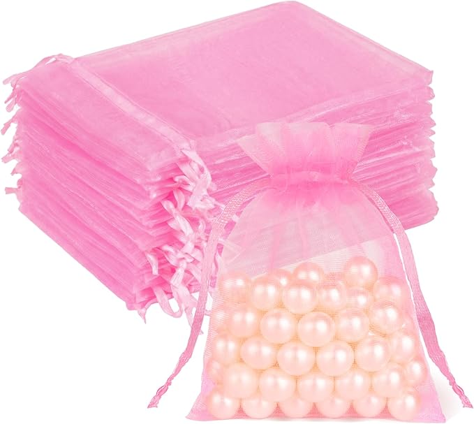 Crweety 50 Pcs Pink Organza Bags 3x4 In, Small Gift Bags Bulk for Jewelry Candy Soap Makeup Sachet, Cute Mini Mesh Gift Ba...