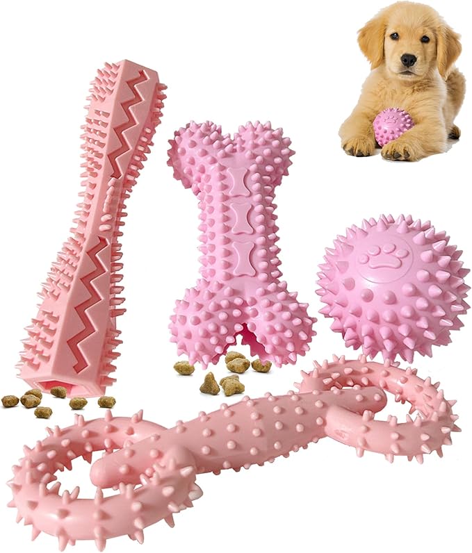 Cdyzqikm 4 Pack Puppy Teething Toys Dog Durable Chew Toys Soft Rubber Toy Dog Teeth Cleaning Toothbrush Toy Cute Interacti...