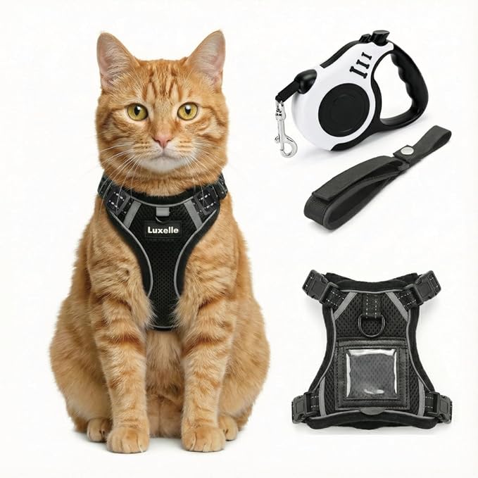 Luxelle Escape-Proof Cat Harness and Leash Set – Adjustable No Pull Soft Vest with 360° Reflective Straps, Built-in Pocket...