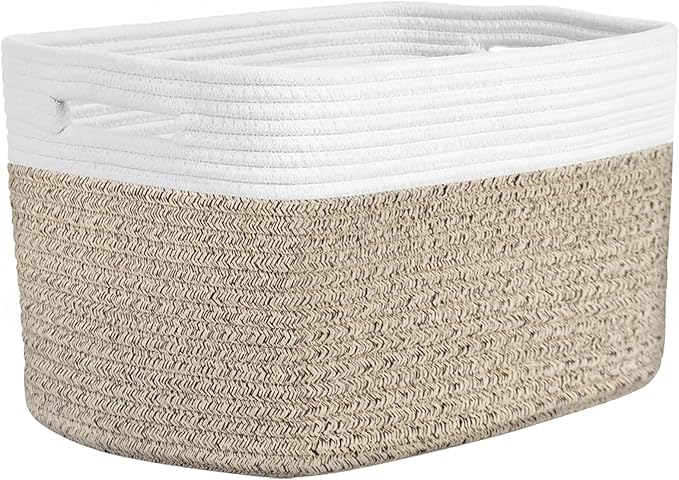 Storage Baskets for Organizing, 14 x 10 x 9” Closet Shelf Woven Baskets, Square Bins with Handles, Cotton Rope Basket for ...