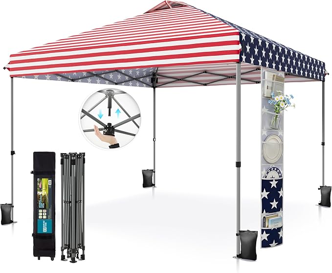 PHI VILLA 10x10 Pop Up Canopy Tent - One Push Setup, Instant Shade Tent with Vented Roof for Beach & Events - Includes Sto...