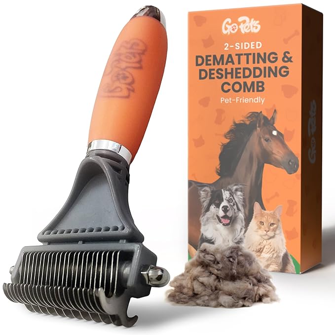 GoPets 2-in-1 Dematting Comb for Dogs, Pet Grooming Rake, Double-Sided Dog Brush for Shedding, Deshedding Brush for Cats, ...