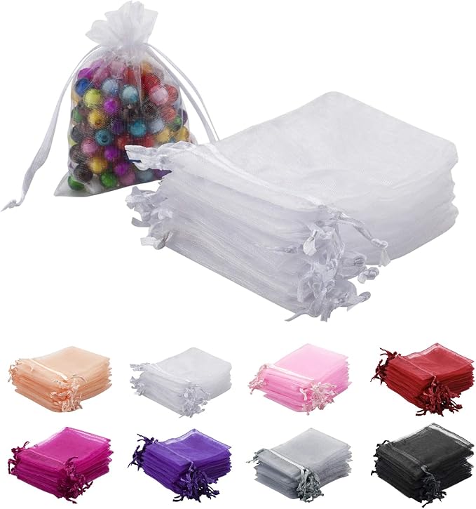 MOTYAWN 100pcs White Organza Bags 2x3 inch Sheer Drawstring Gift Bags Jewelry Pouches Wedding Party Christmas Favor Gift B...