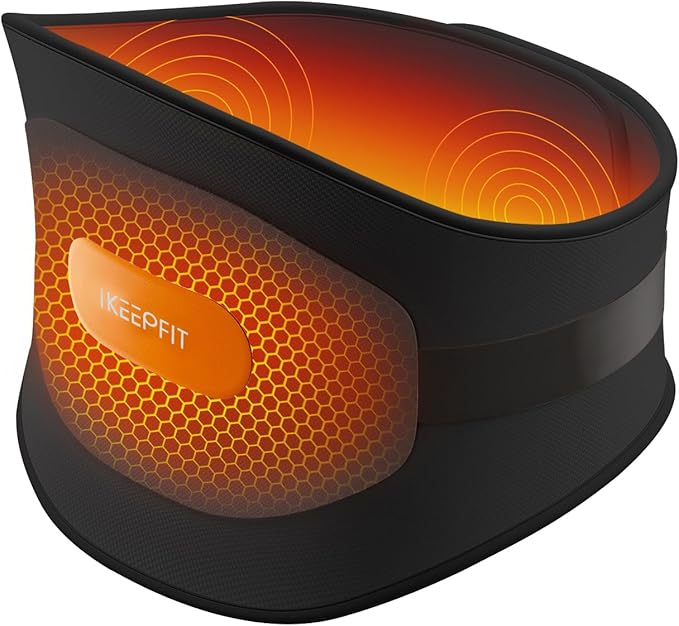 IKEEPFIT Portable Heating Pad for Back, Cordless Wearable Heat Belt with Massager for Lower Back Pain Relief, Battery Powe...