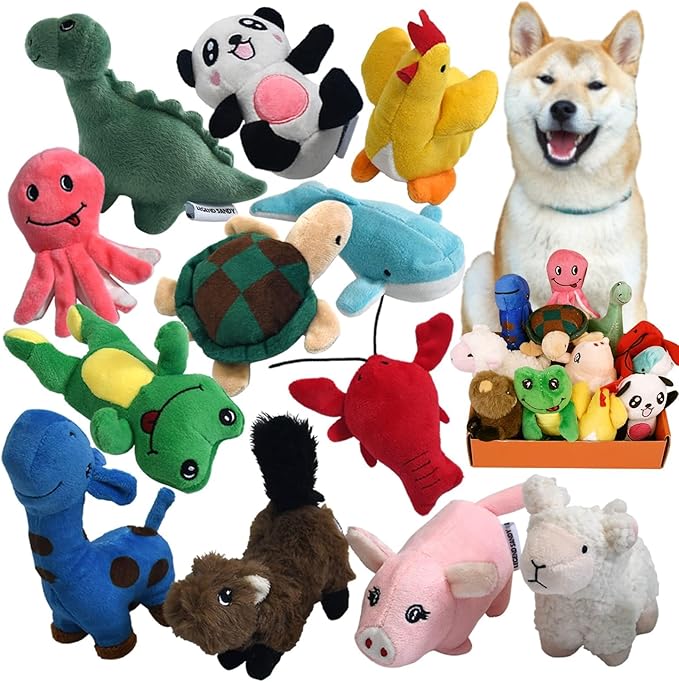 LEGEND SANDY Squeaky Plush Dog Toy Pack for Puppy, Small Stuffed Puppy Chew Toys 12 Dog Toys Bulk with Squeakers, Cute Sof...