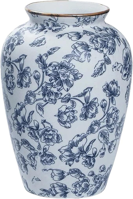 Blue and White Chinoiserie vase - Vintage Ceramic vase with Antique Design, Perfect for Chinoiserie Home Decor 9in Flower ...