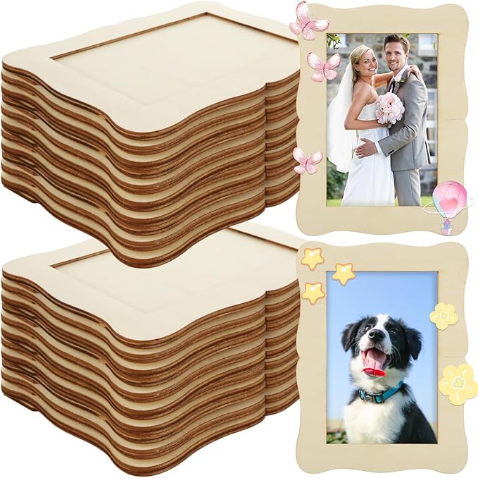 RHBLME 24 Pack Wooden Picture Frames 4x6, DIY Wood Picture Frames for Crafts, Unfinished Photo Frame for Birthday Party Ch...