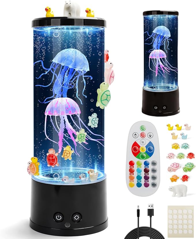 Jellyfish Lamp Sensory Light with Remote - 12" Color Changing Bubble Tube with Glow DIY Accessories - 17 Colors & 4 Modes ...