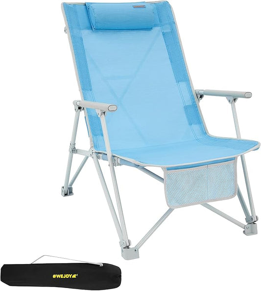 #WEJOY High Back Beach Chairs Portable Low Folding Beach Chair for Adults with Armrest,Headrest for Outdoor Lawn Festival ...