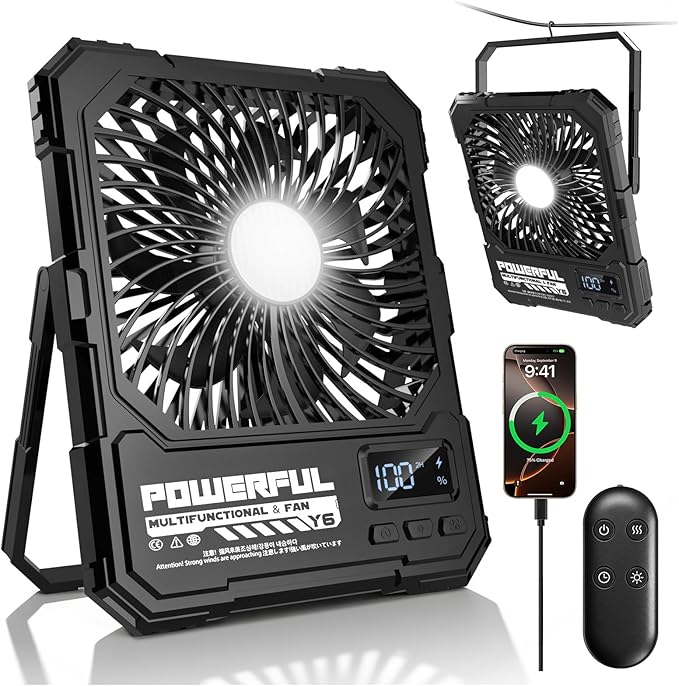 yAyusi 20000mAh Battery Powered Portable Travel Fan, Ultra-Slim 8Inch Rechargeable Camping Fan with Remote Controller, Max...