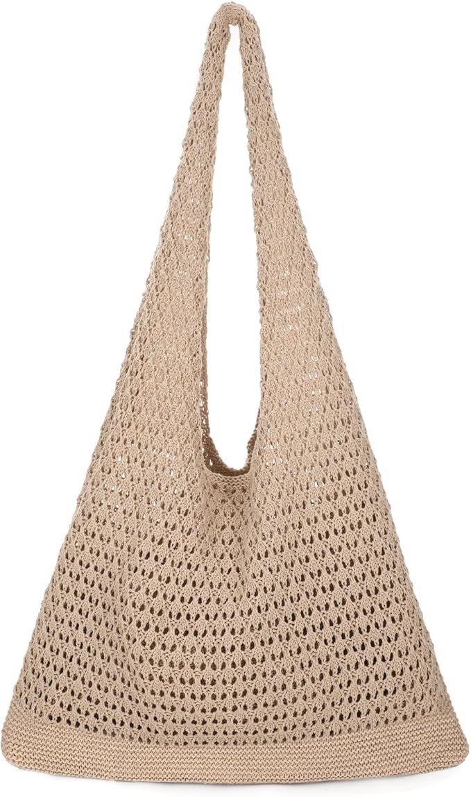 XZQTIVE Crochet Tote Bag for Women Mesh Beach bag for Summer Vacation Aesthetic Hobo Knit Shoulder Bag