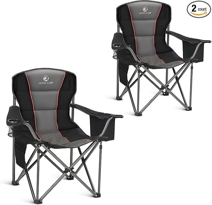 ALPHA CAMP Heavy Duty Camping Chair 500LBS Capacity, Oversized Folding Chair for Heavy People, Padded Portable Outdoor Cha...