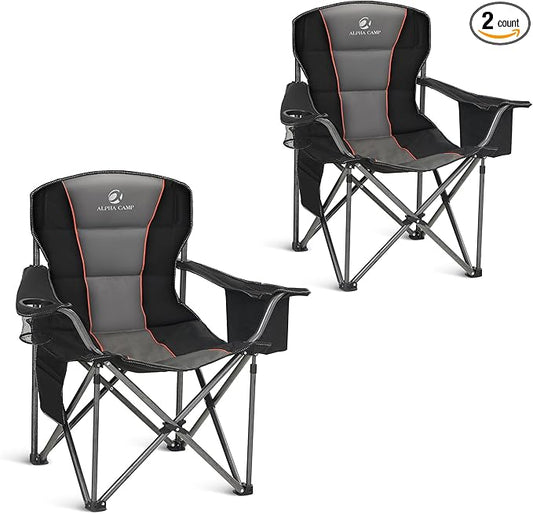 ALPHA CAMP Heavy Duty Camping Chair 500LBS Capacity, Oversized Folding Chair for Heavy People, Padded Portable Outdoor Cha...