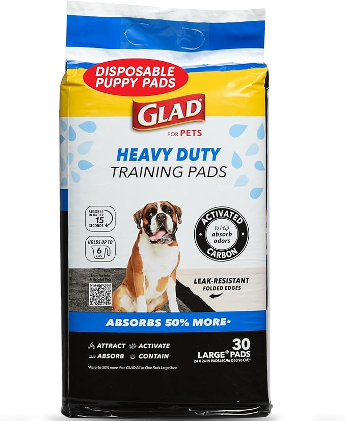 Glad for Pets XL Heavy Duty Activated Carbon Puppy Essentials Training Pads - Zero Odor, Ultra Absorbent Pads for Puppy Po...