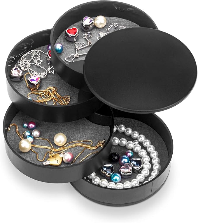 HengLiSam Jewelry Organizer, Small Jewelry Box Earring Holder for Women, Jewelry Storage Box 4-Layer Rotatable Jewelry Acc...