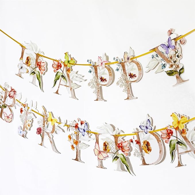 Flower Butterfly Happy Birthday Banner, Boho Groovy Floral and Butterflies Bday Sign, Wildflower Garden Party Decorations ...