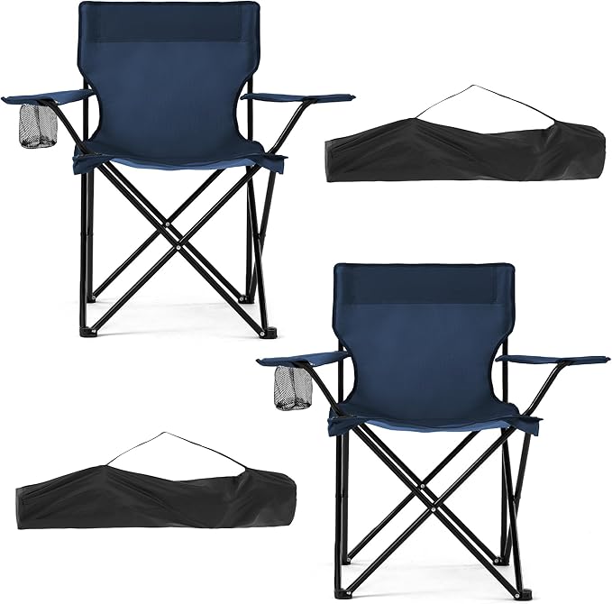 Canpsky 2-Pack Lightweight Portable Camping Chairs, Compact Folding Lawn Chairs with Cup Holder & Carry Bag for Outdoor, B...