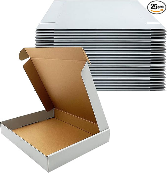 13x11x2 Inches Shipping Boxes Set of 25,White Corrugated Mailing Cardboard Box Literature Mailer for Packing Small Busines...