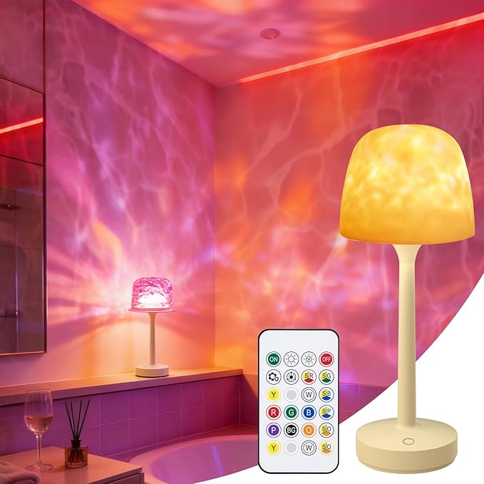 Waterproof Bathroom Shower Lamp with Ocean Wave Projector, 2-in-1 Table Night Light, 16 RGB Colors, 3 White Modes, 5000mAh...